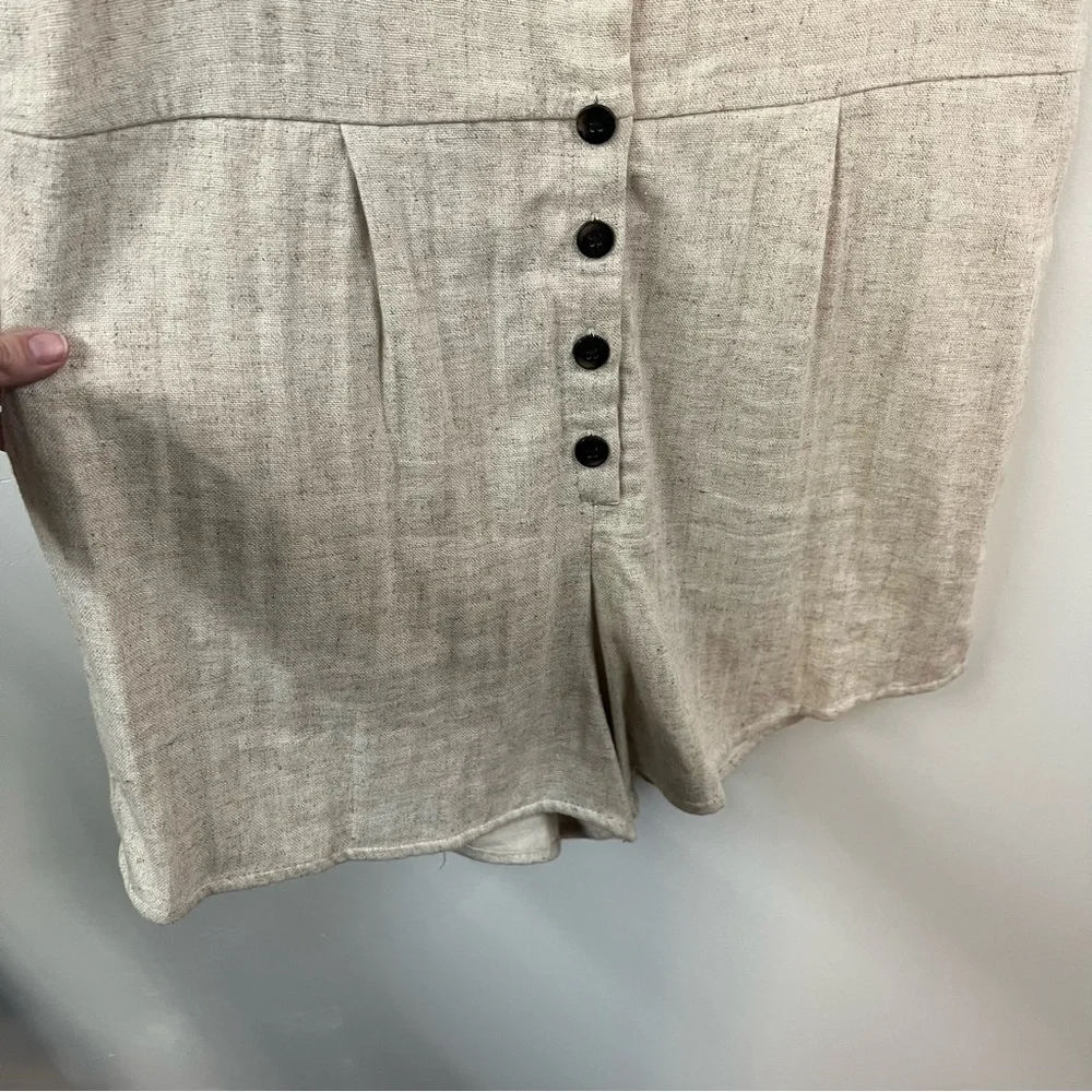 Madewell V Neck Button Down Linen Blend Romper - Picture 4 of 13